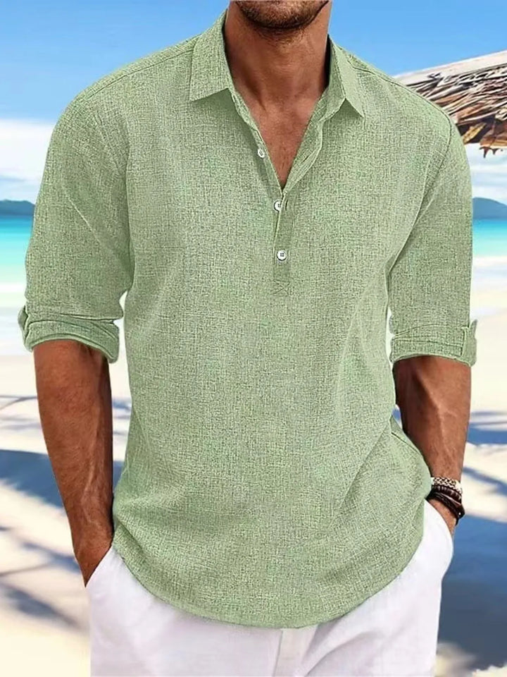 Stylish men's linen blend polo shirt, perfect for beach wear and summer fashion