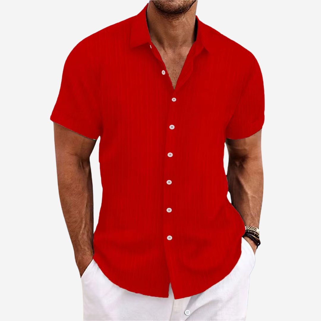 Men's lightweight short sleeve button-down shirt, comfortable and breathable for summer everyday fashion.
