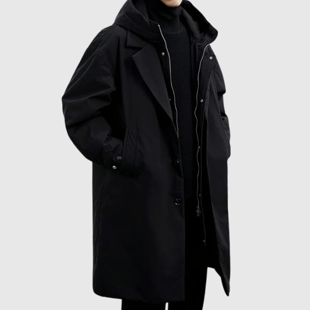 Men's waterproof rain jacket. Adjustable fit commuter & travel essential for all-weather protection & outdoor gear.