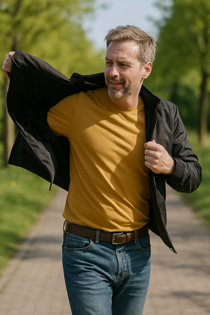 Sporty activewear jacket for men, offering wind protection and lightweight comfort.