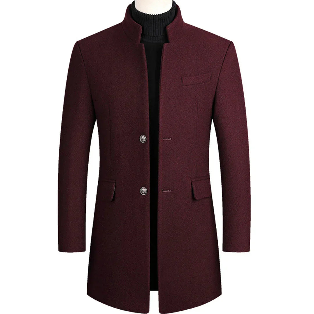 Warm men's long winter coat, ideal for formal events or business casual wear. Timeless elegant outerwear.