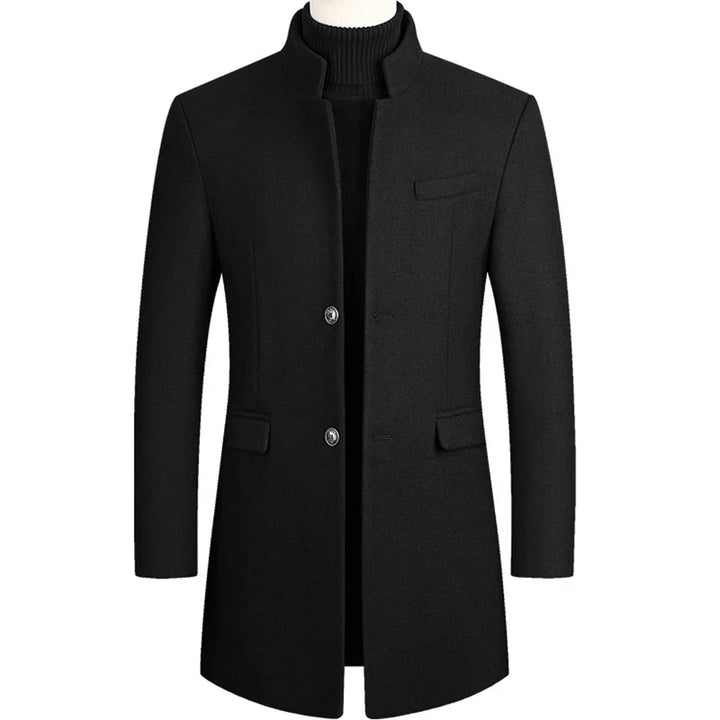 Elegant men's long formal coat, offering timeless style and superior warmth for winter fashion.