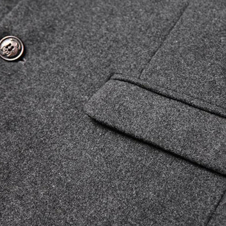 Sophisticated men's long winter coat. Formal, elegant design for business or classic cold-weather fashion.