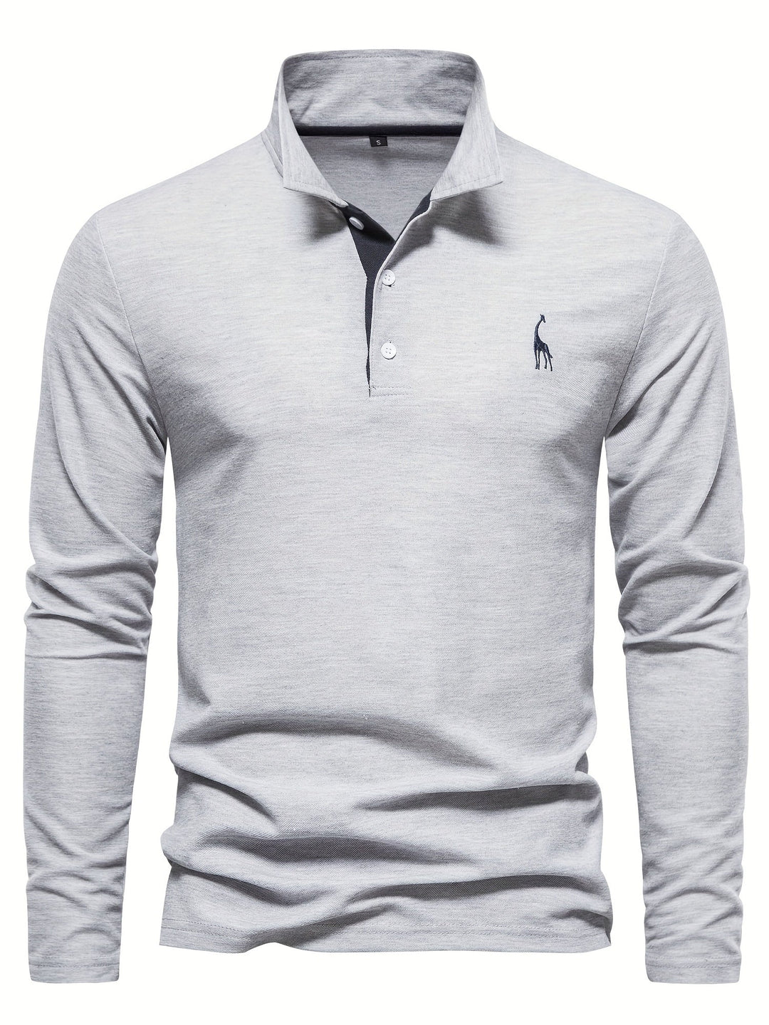 Men's long sleeve polo shirt in classic navy blue, comfortable fit