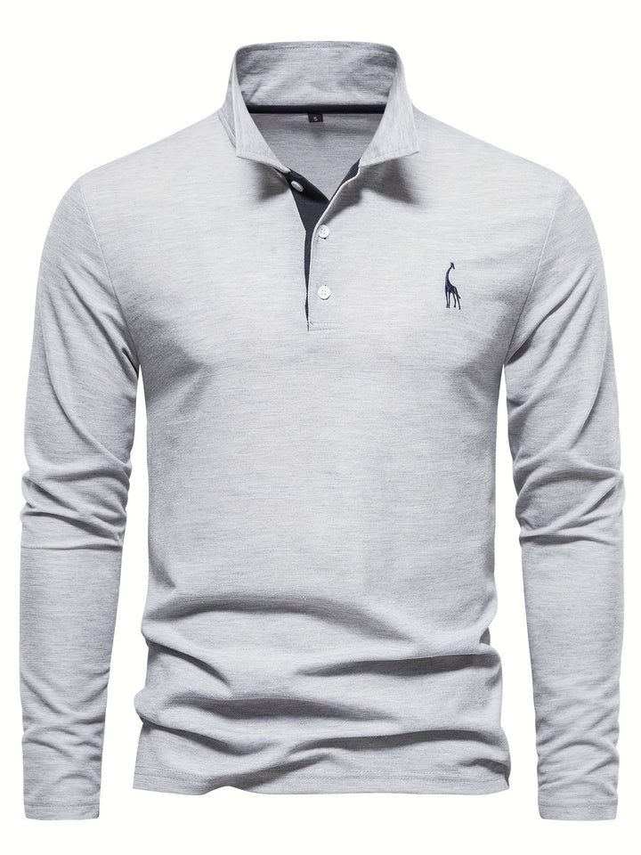 Men's long sleeve polo shirt in classic navy blue, comfortable fit