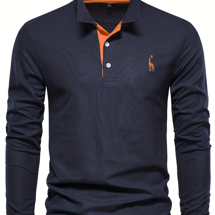 Man layering a light blue long sleeve polo shirt for a smart casual look