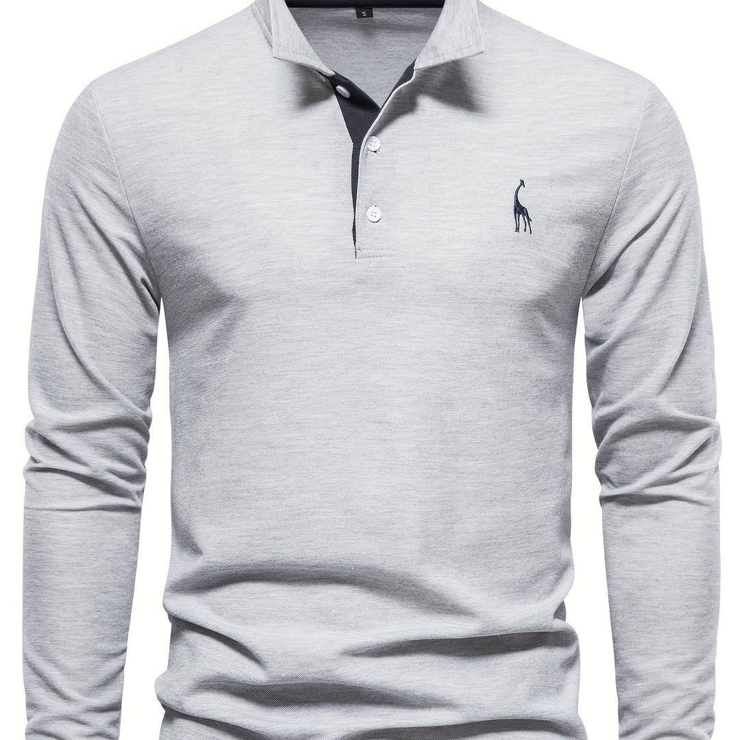 Comfortable fit long sleeve polo shirt for men in heather grey