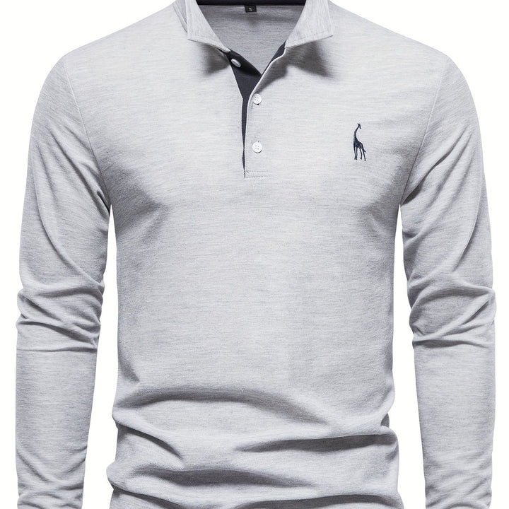 Comfortable fit long sleeve polo shirt for men in heather grey