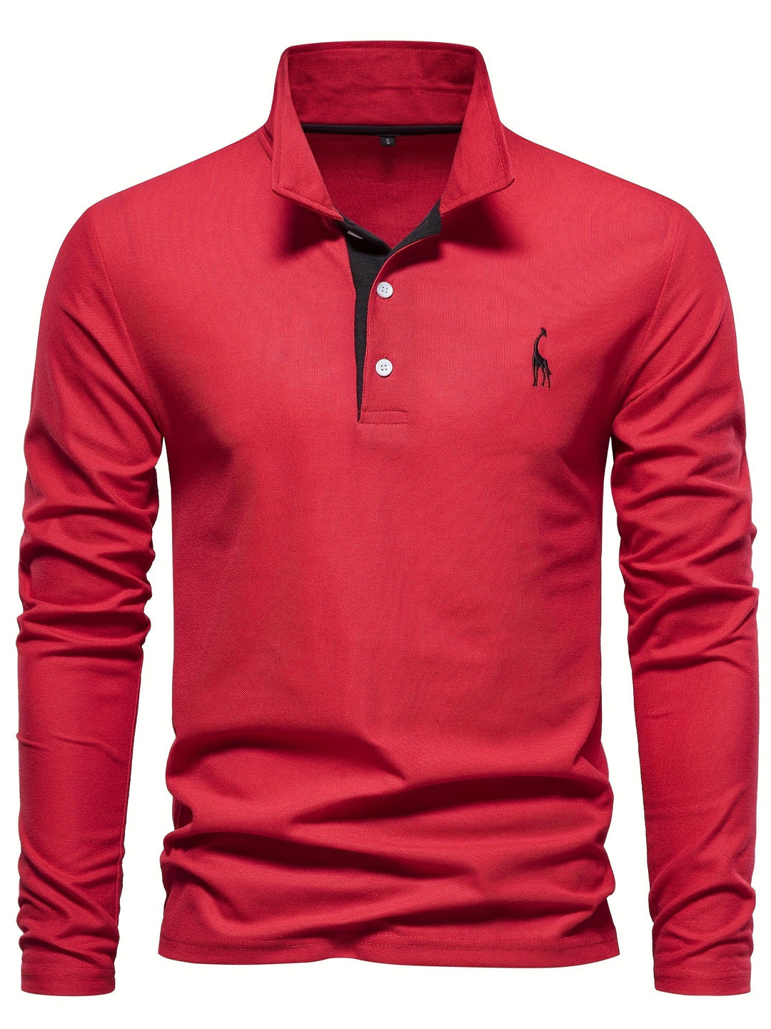 Close-up of the textured fabric on a men's casual long sleeve polo shirt