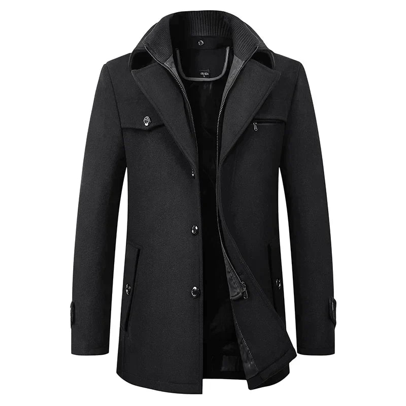 Men's classic mid-length pea coat for timeless winter style. Warm & stylish men's outerwear.