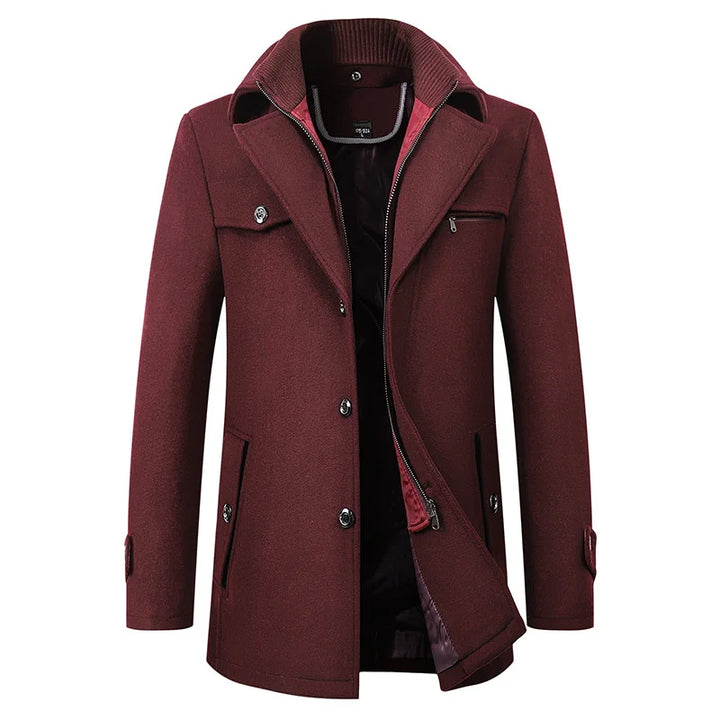 Grey men's classic mid-length pea coat. Durable & warm winter jacket, ideal for cold weather style.