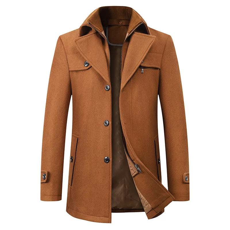 Men's stylish mid-length pea coat, classic winter outerwear for a smart casual look. Warm & versatile.
