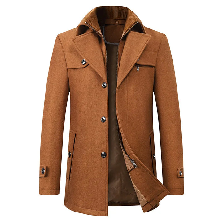Men's stylish mid-length pea coat, classic winter outerwear for a smart casual look. Warm & versatile.