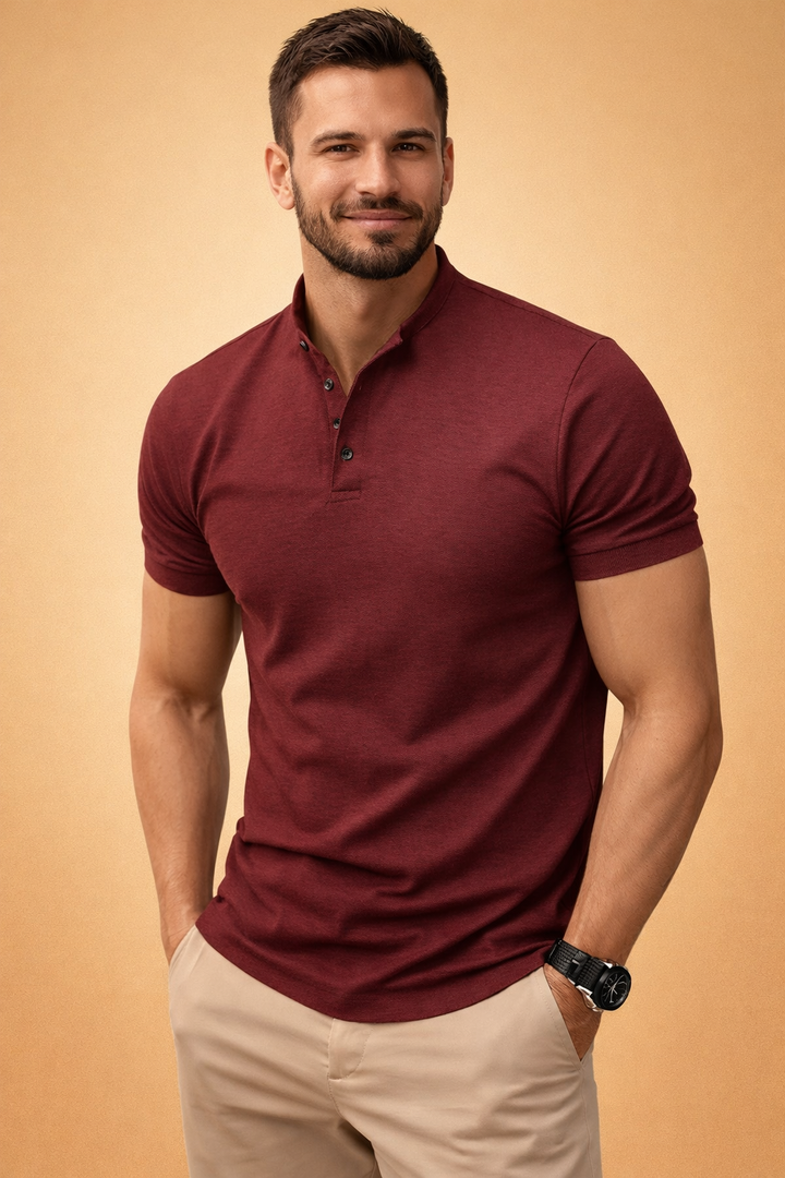 Stylish men's short sleeve polo with a modern slim fit design, ideal for versatile casual fashion.