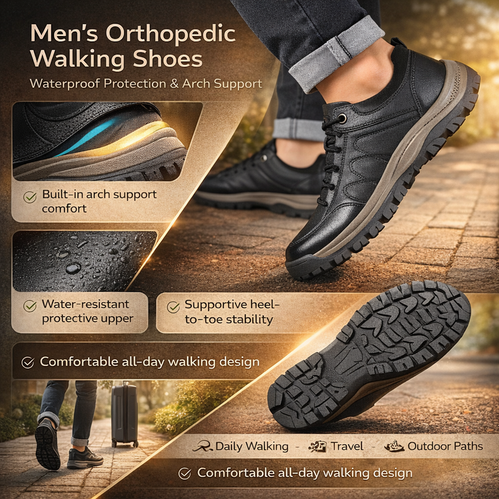 Men's waterproof walking shoes with non-slip tread, ideal for hiking.