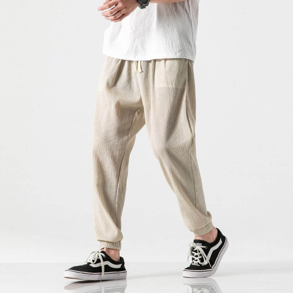 Relaxed fit men's summer pants, breathable and light for spring and casual fashion.