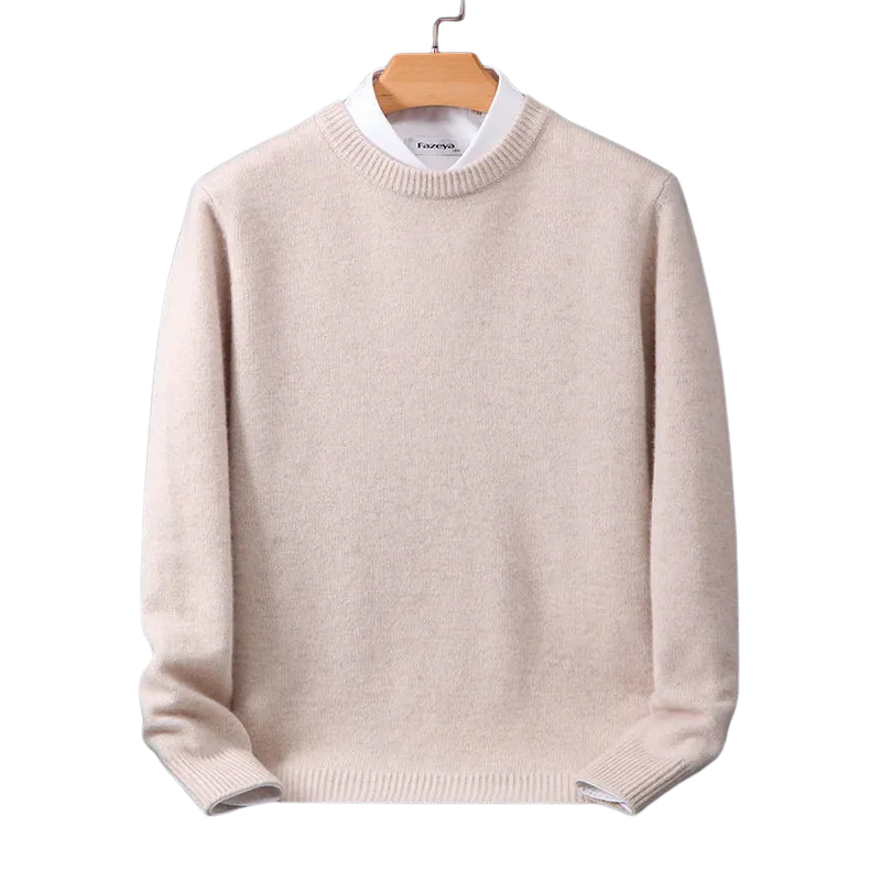 Soft knitwear sweater for men featuring a timeless round neck design, ideal for casual outfits.