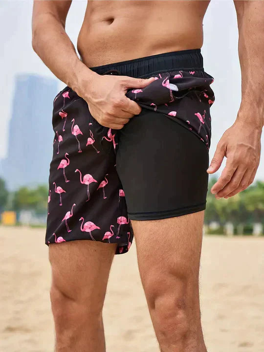 Stylish men's beachwear shorts featuring a comfortable drawstring waist