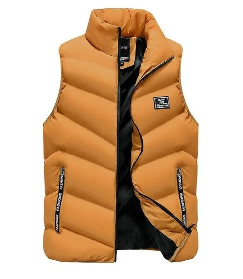 Stylish men's puffer vest for fall & spring layering. Lightweight, warm, and comfortable casual outerwear.