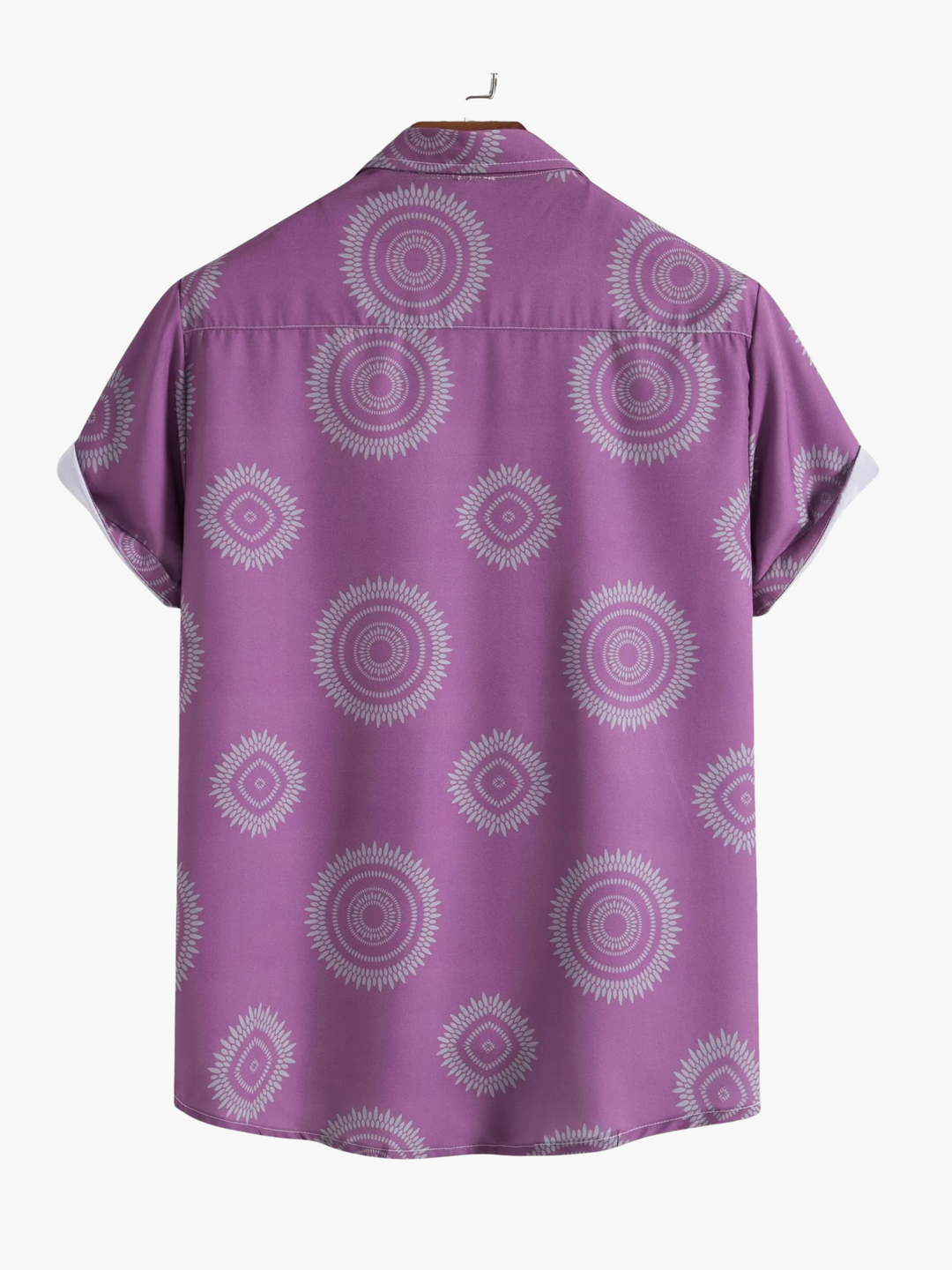 Stylish purple men's Hawaiian shirt, a comfortable button-up with a bold tropical print for summer style.