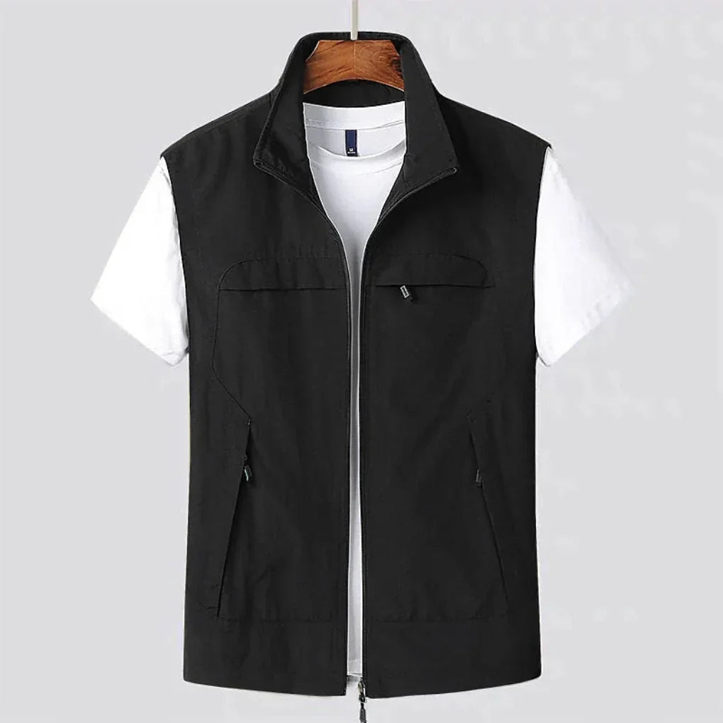Durable men's quick-dry hiking vest with multiple pockets. Perfect sleeveless travel apparel for outdoor adventures.