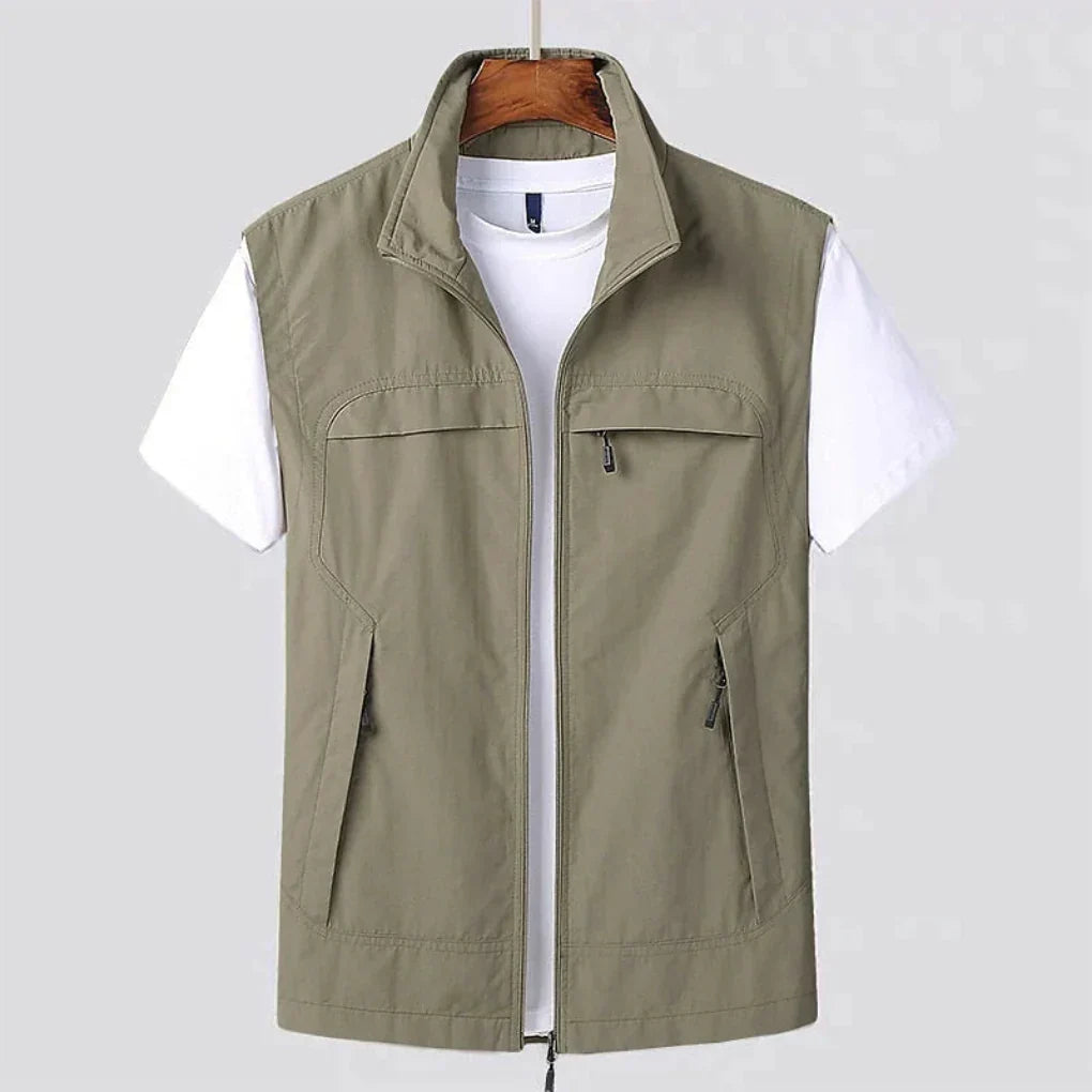 Men's breathable quick-dry vest, an essential sleeveless jacket for hiking, travel, and outdoor adventure gear.