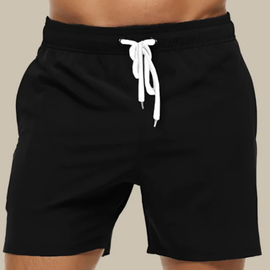 Adjustable waist men's swim trunks, perfect for poolside fashion & active wear.