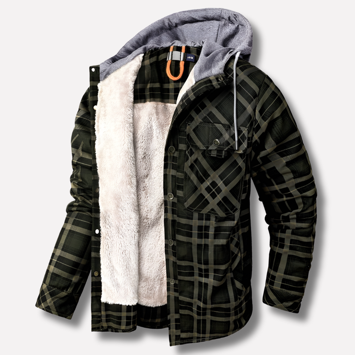 Stylish men's plaid shirt jacket, ideal as a warm layering piece.