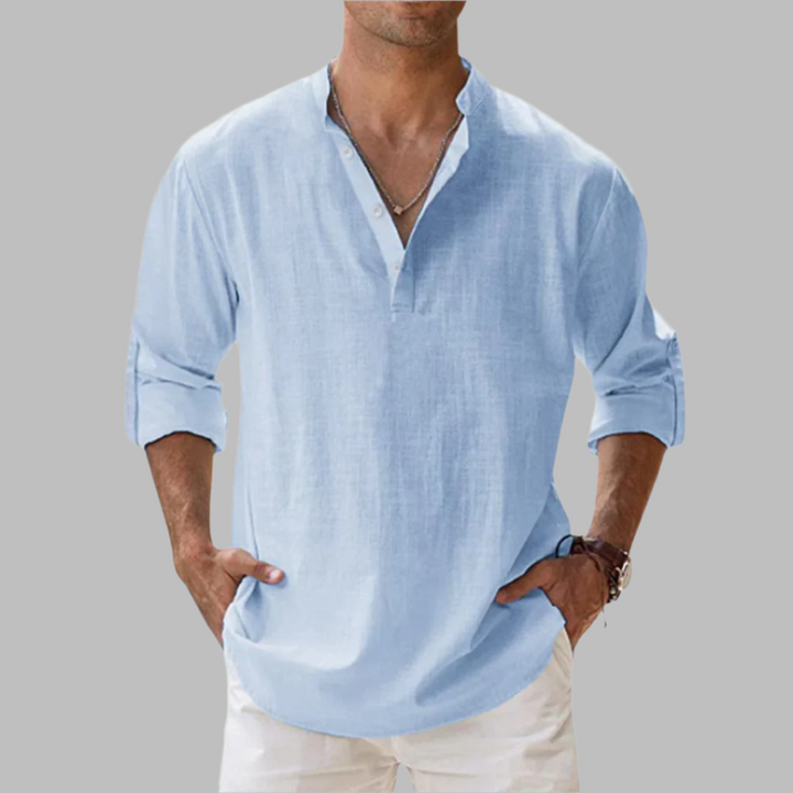 Men's relaxed fit breathable linen summer shirt, ideal for casual wear.
