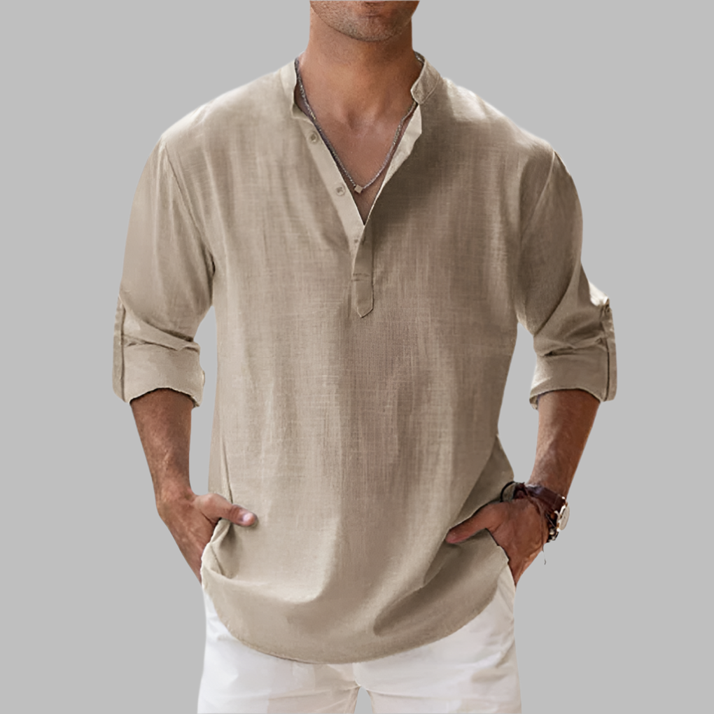 Stay cool this summer in a relaxed fit, breathable linen shirt for men.