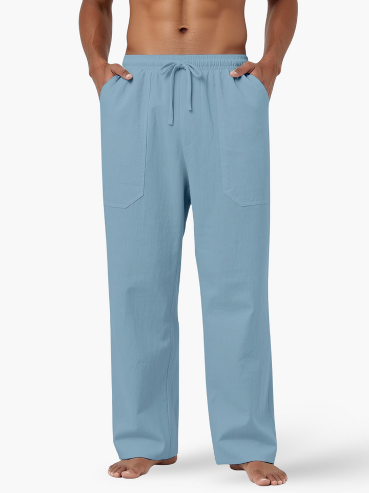 Lightweight men's linen blend pants with a comfortable relaxed fit.