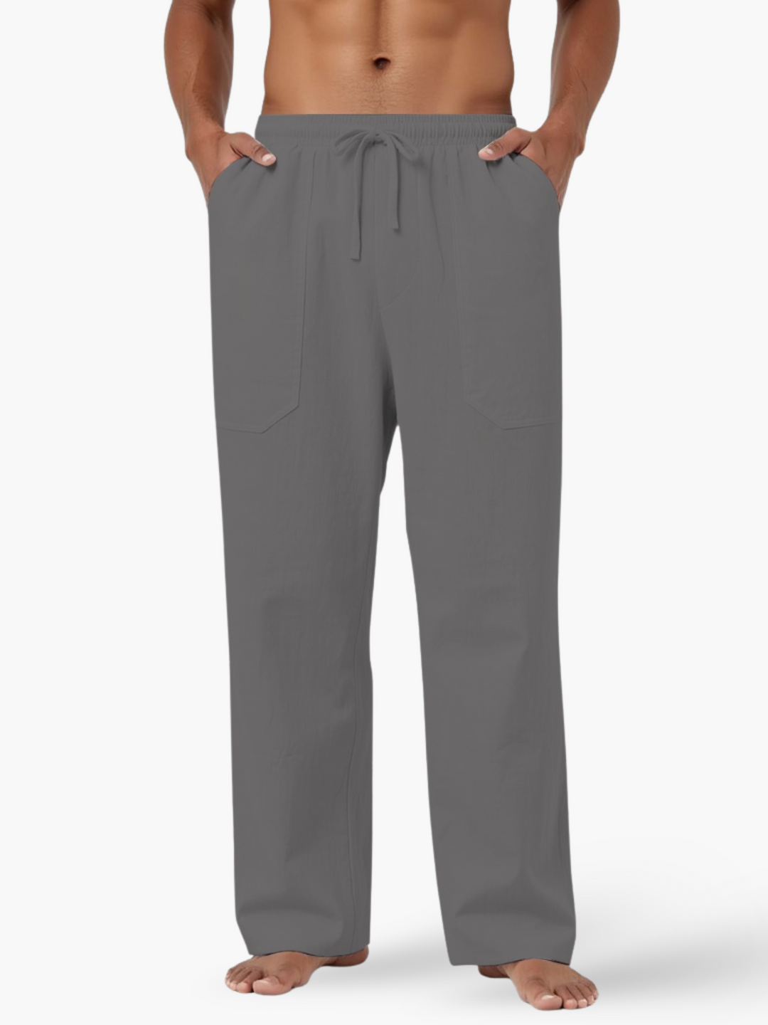 Easy-wear men's linen blend pants with practical drawstring closure.