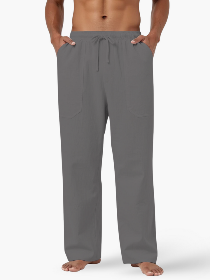 Easy-wear men's linen blend pants with practical drawstring closure.