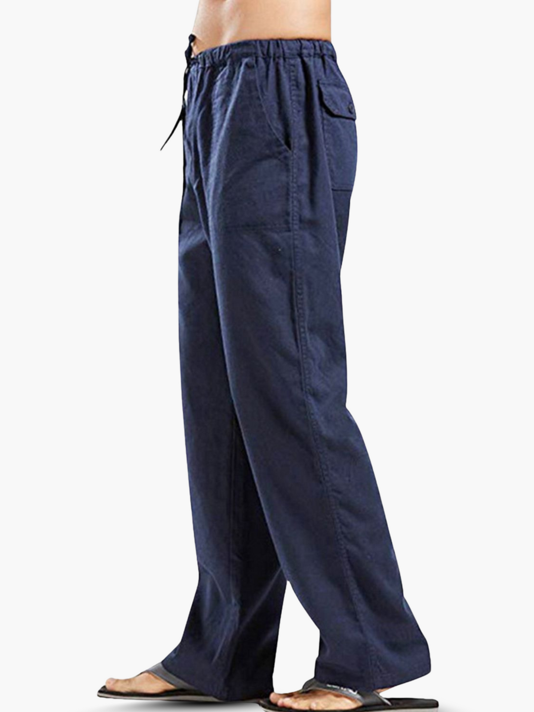 Men's relaxed fit linen blend drawstring pants, perfect for casual summer wear.