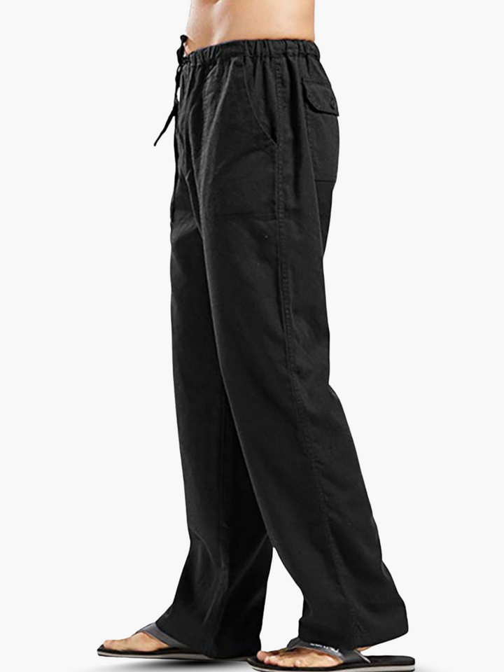 Stylish and relaxed fit men's pants with a drawstring waist, great for travel.