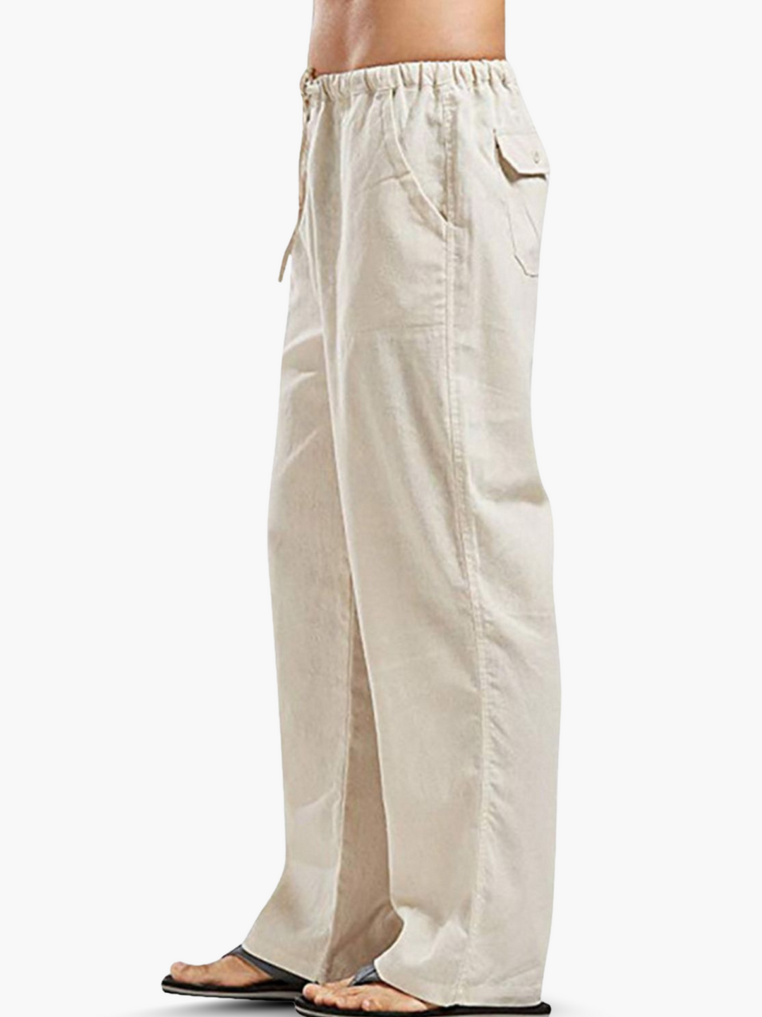 Lightweight linen blend casual pants for men, featuring a comfortable drawstring closure.