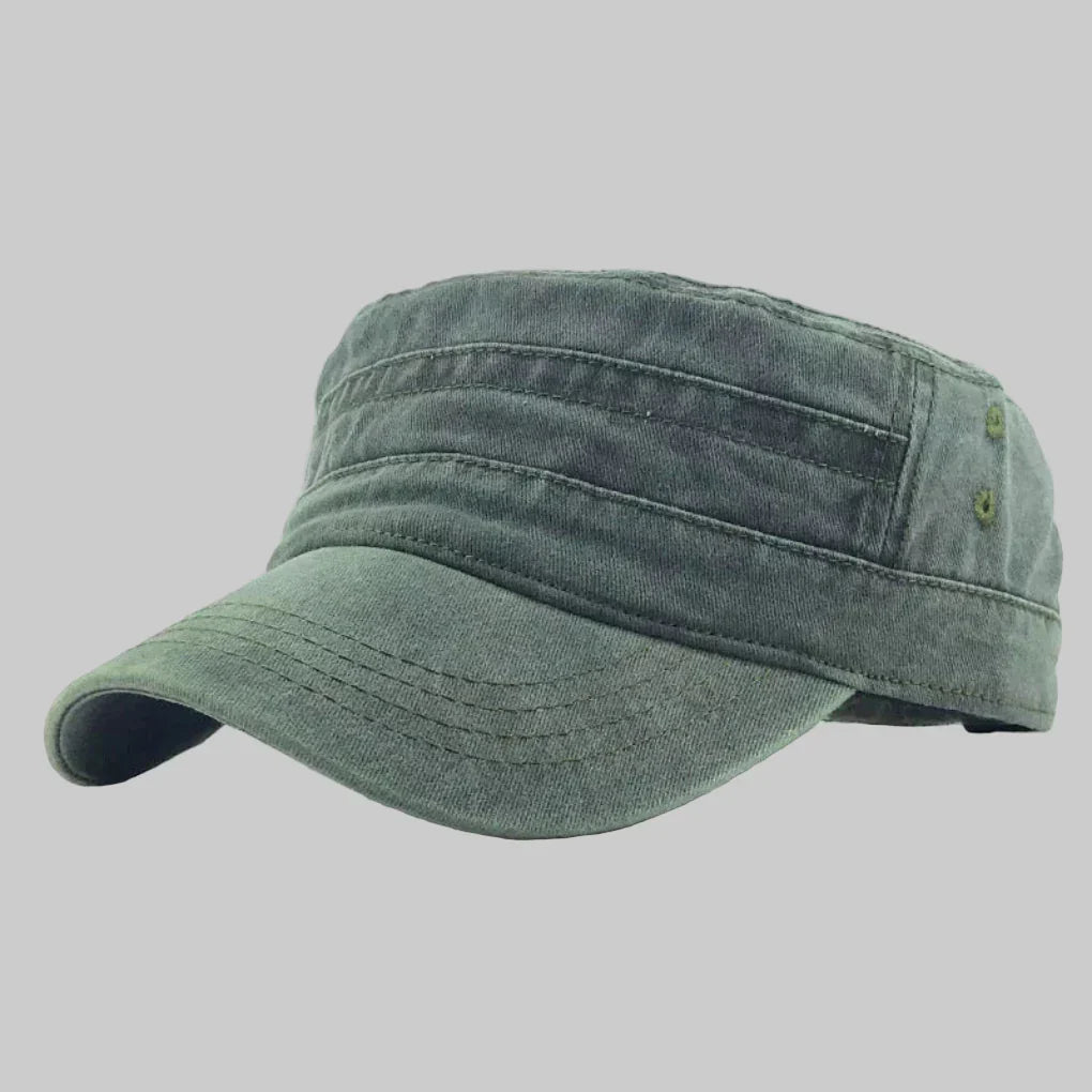 Men's retro army beanie in dark green, classic military style headwear for casual wear.
