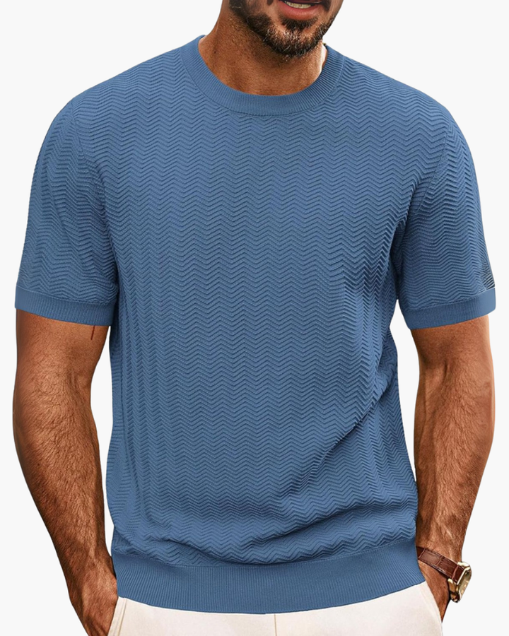 Men's round neck stretch knit t-shirt in classic white, perfect for casual wear.