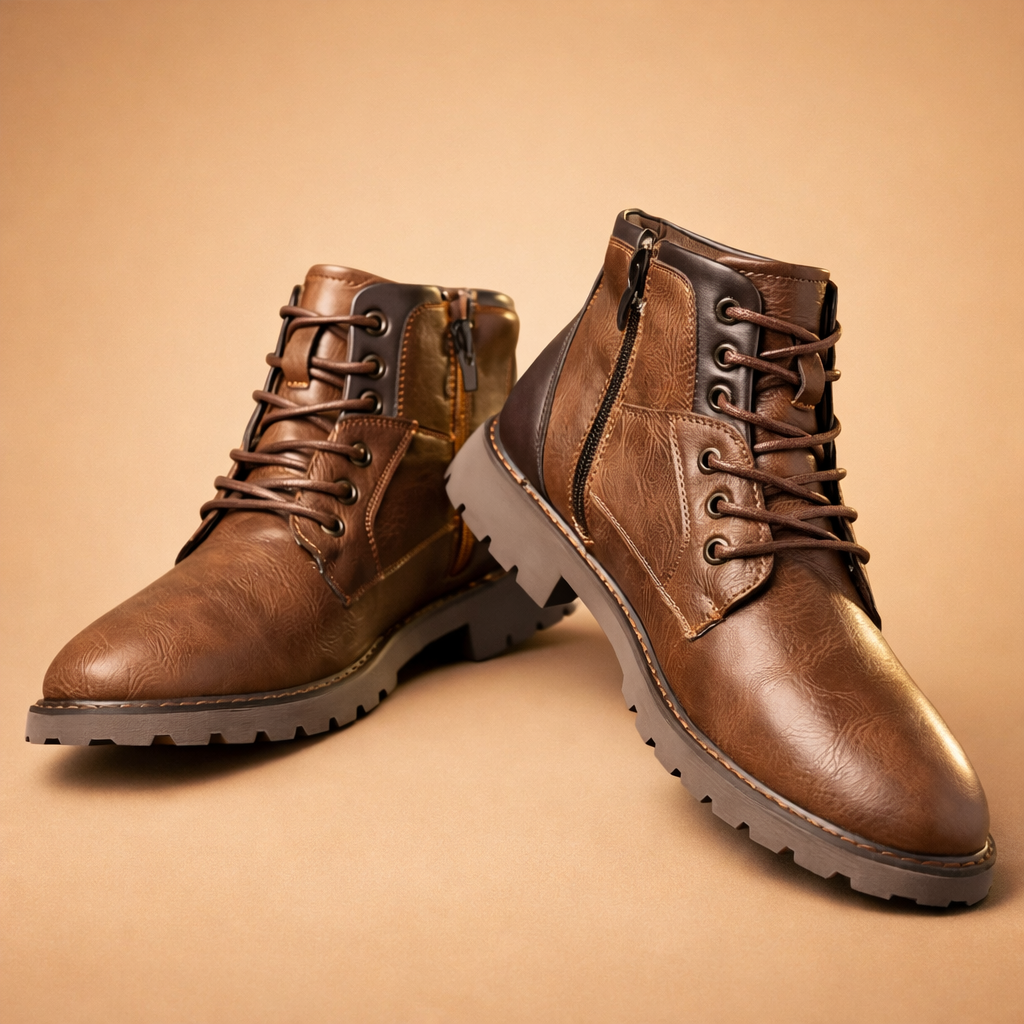 Men's rugged brown lace-up casual ankle boots for everyday style. Comfortable & versatile men's footwear.