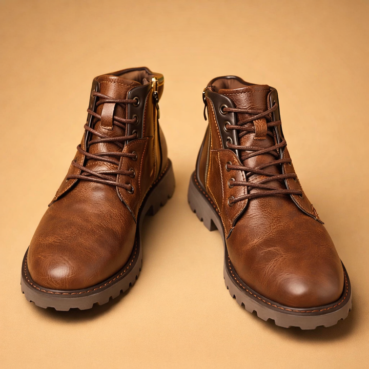 Versatile men's lace-up ankle boots; stylish brown casual footwear with a comfortable, rugged design.