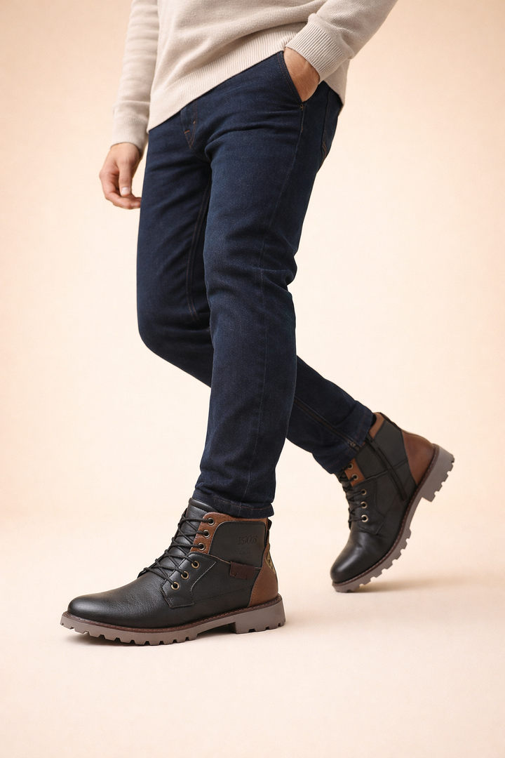 Everyday style men's casual ankle boots. Rugged lace-up design, perfect for comfort and versatility.