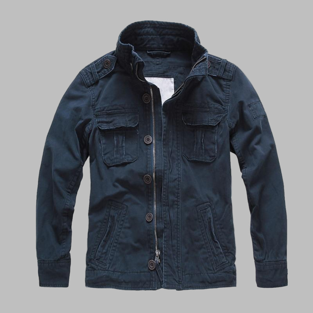 New men's military style camouflage jacket, a rugged fashion staple for outdoor adventures.