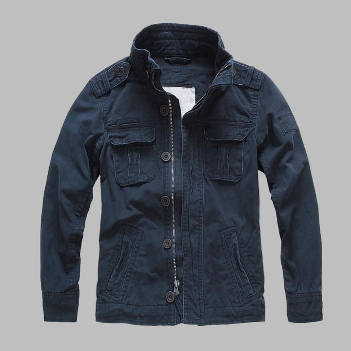 New men's military style camouflage jacket, a rugged fashion staple for outdoor adventures.