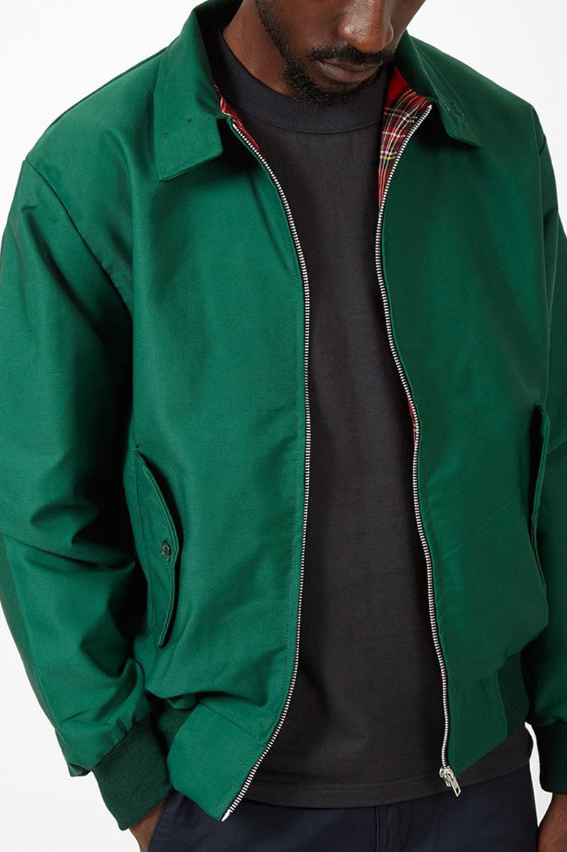 Zipper detail on a men's comfortable fit Harrington jacket