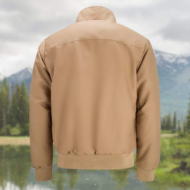 Close-up on the embroidered logo of the men's Ryder Harrington jacket