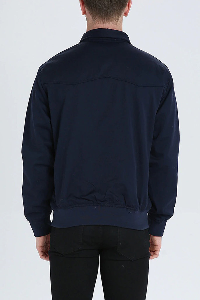 Close-up of the ribbed cuffs and hem on a men's Harrington jacket