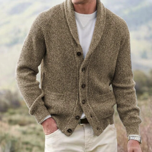Layering piece: men's knitwear cardigan with classic button front