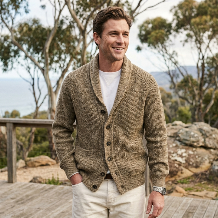 Warm winter essential: men's chunky knit shawl collar sweater