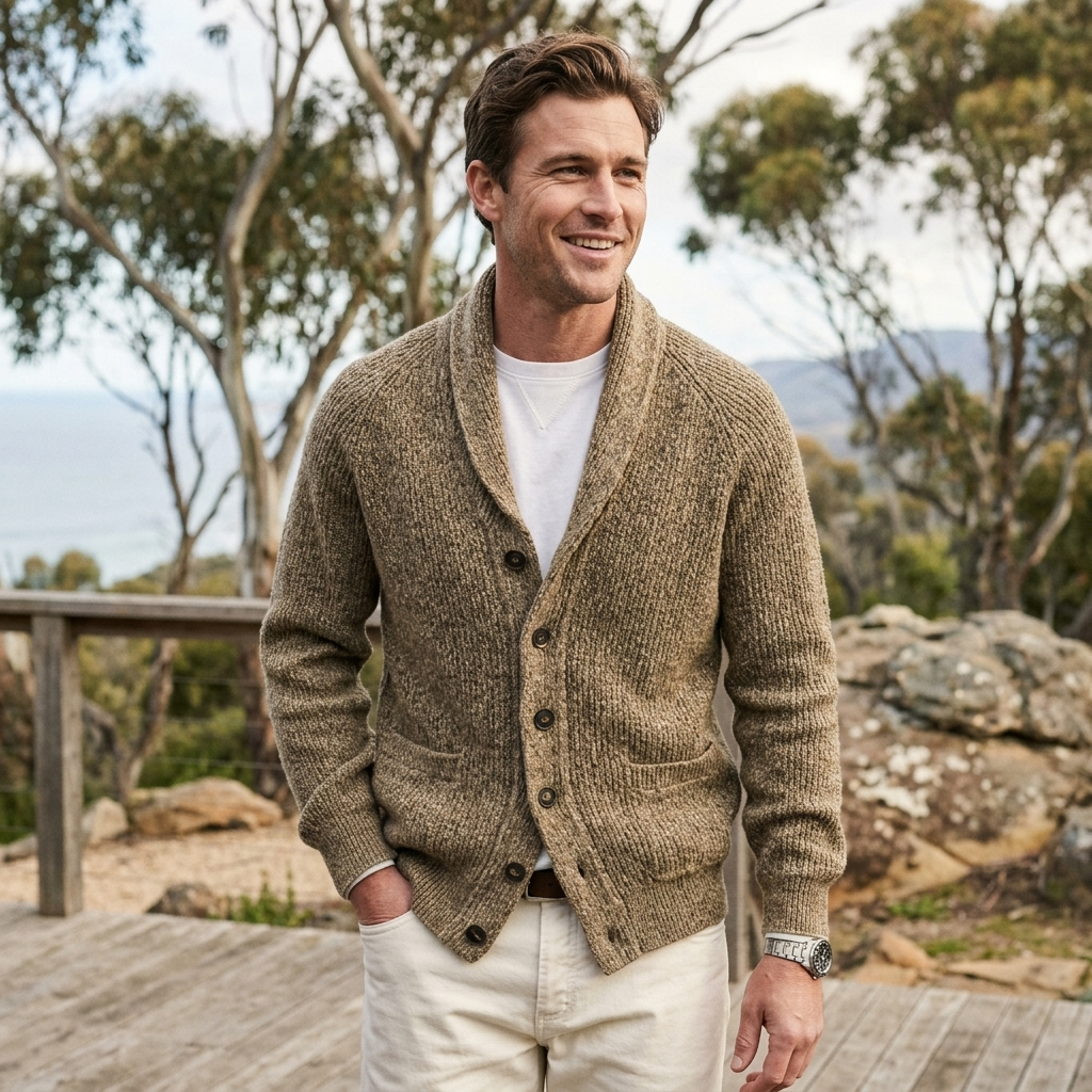 Fall fashion essential: men's warm shawl collar button front knit cardigan