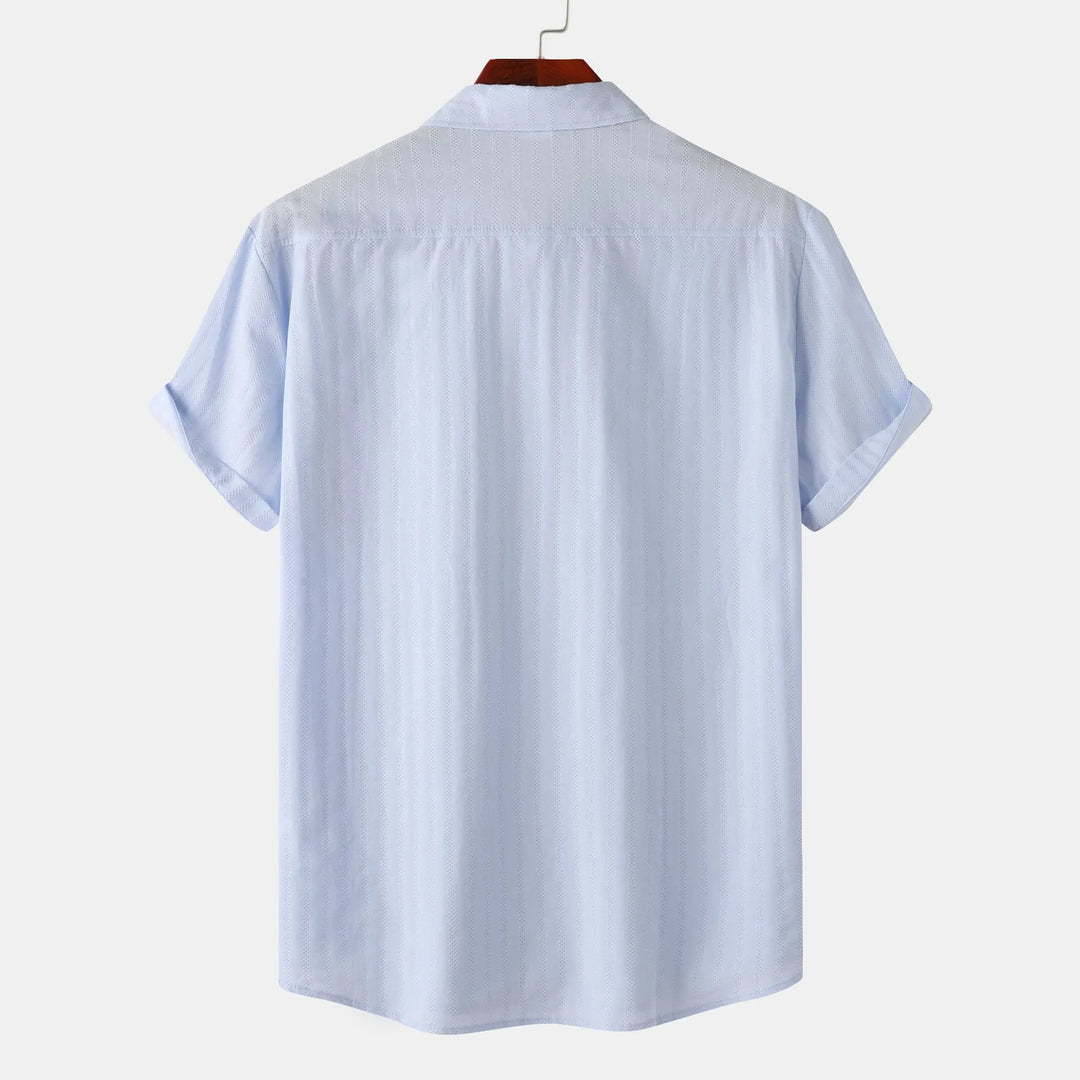 Men's short sleeve button-down shirt in a crisp white